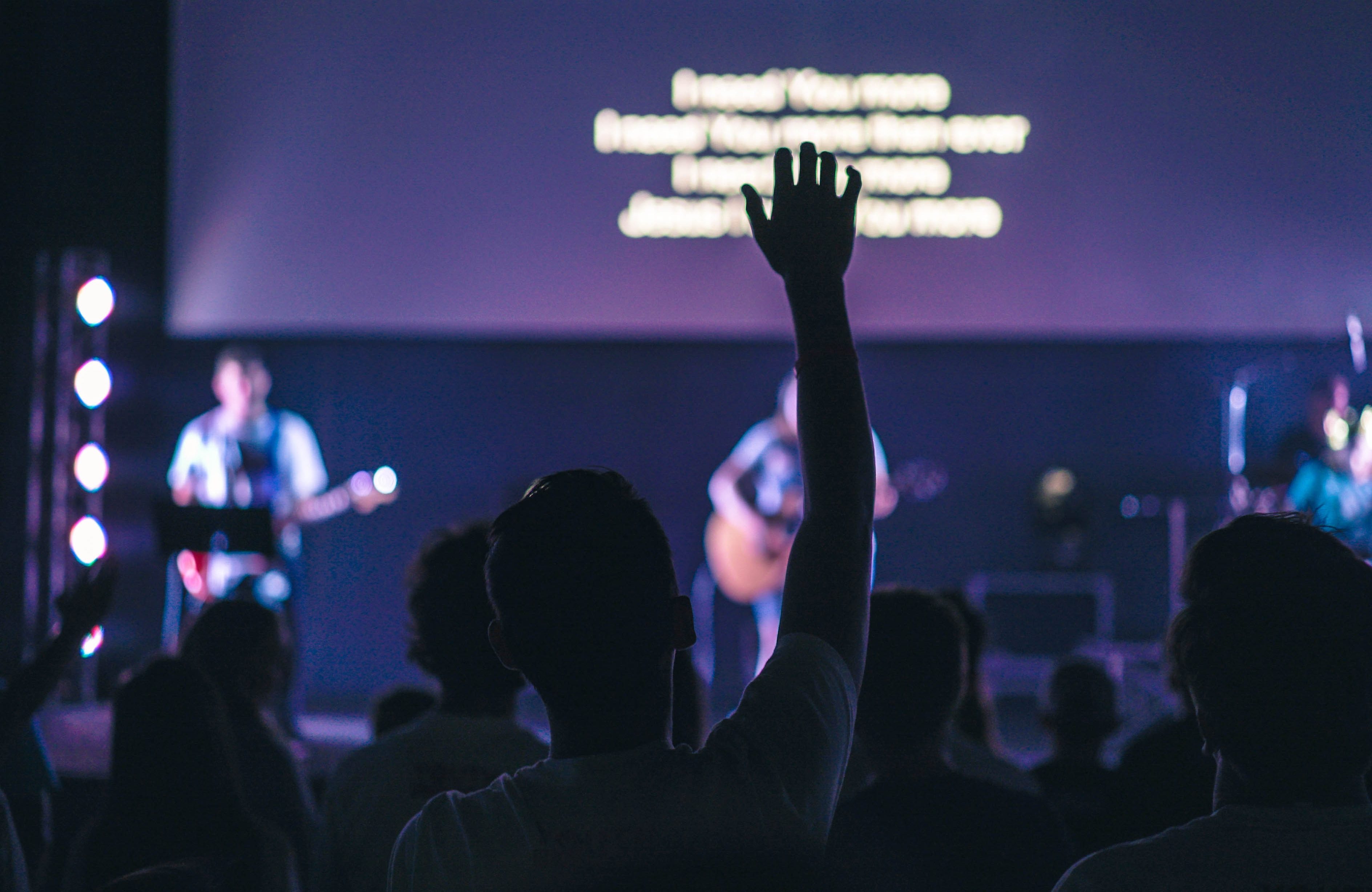 Photo of captioning on screen during church worship service